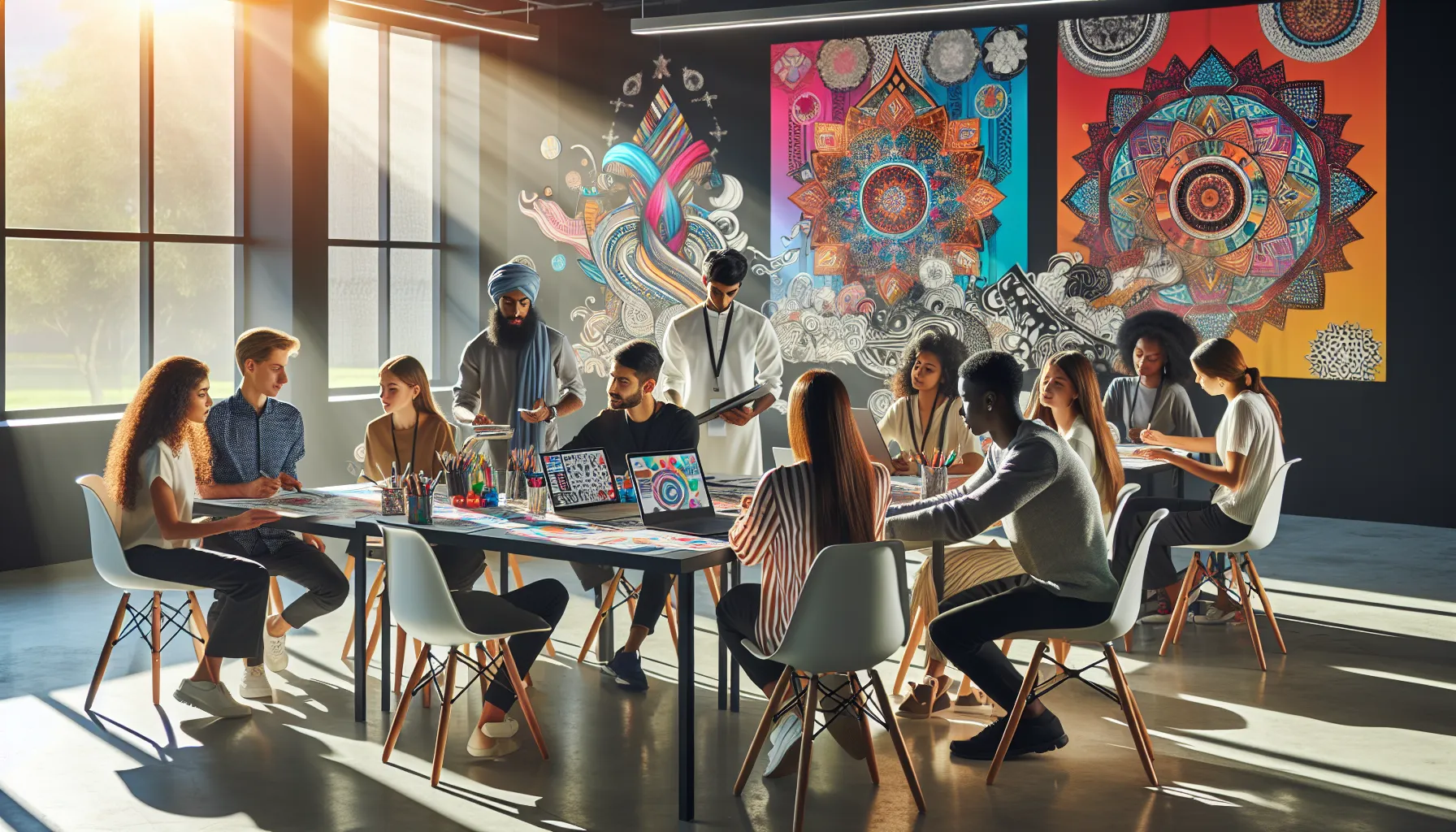 diverse group engaged in a modern workshop on Сщзфке.