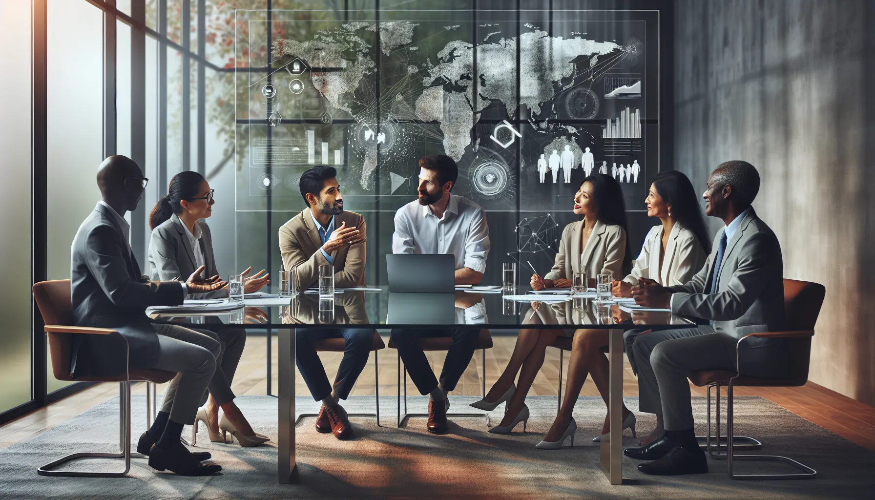 diverse professionals discussing challenges in a modern office.